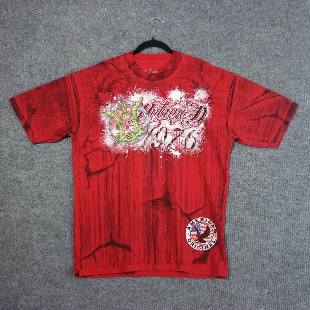 Y2K Affliction‎ Type T Shirt Mens XL Red AOP Grunge Skater Retro Rare